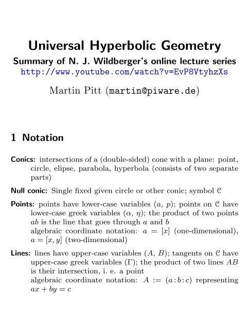 Universal Hyperbolic Geometry - Martin Pitt