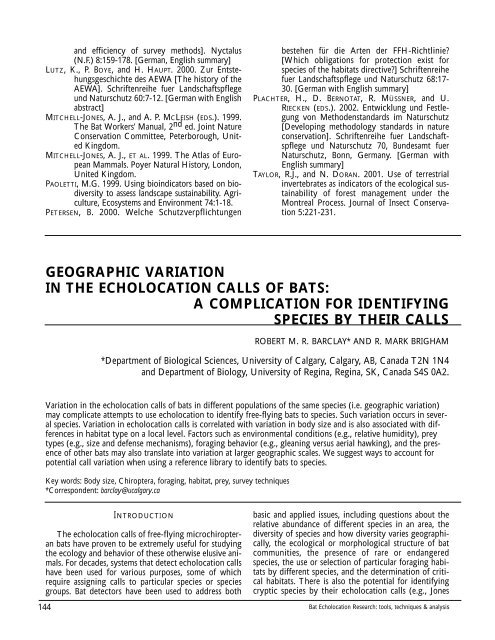 Bat Echolocation Researc h - Bat Conservation International