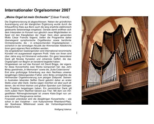 Internationaler Orgelsommer 2007 - Klais Orgel, Abtei Himmerod