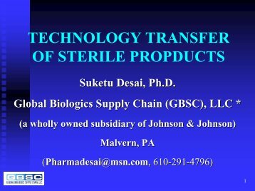 TECHNOLOGY TRANSFER OF STERILE PROPDUCTS - IIR