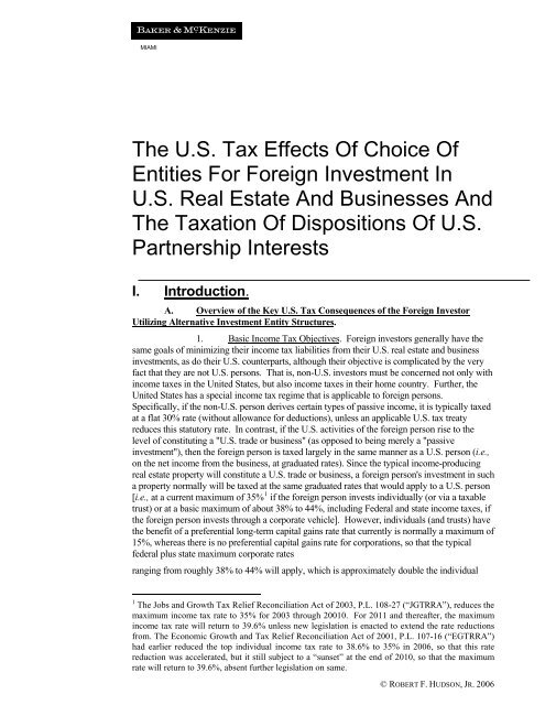 The US Tax Effects Of Choice Of Entities For Foreign Investment - IIR