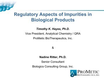 Regulatory Aspects of Impurities in Biological Products - IIR