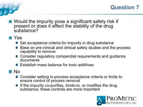 Regulatory Aspects of Impurities in Biological Products - IIR