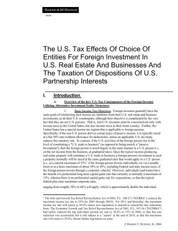 The US Tax Effects Of Choice Of Entities For Foreign Investment - IIR