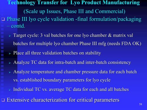 TECHNOLOGY TRANSFER OF STERILE PROPDUCTS - IIR