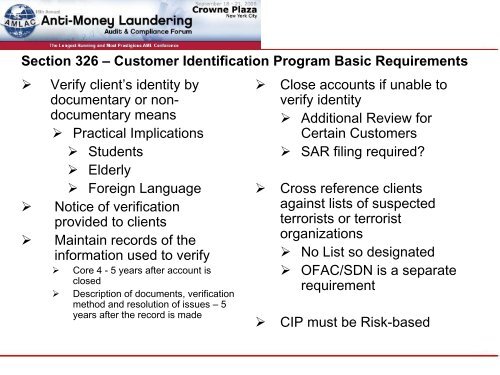 Managing Compliance With Your Customer Identification ... - IIR