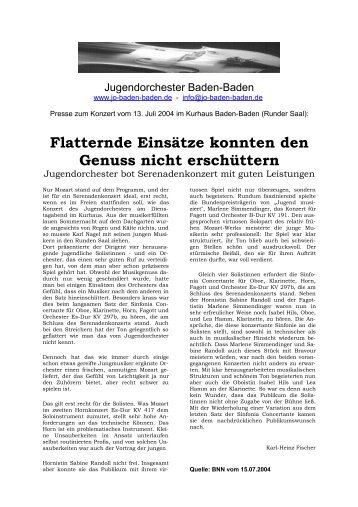 Konzert am 07.08.2004 - Jugendorchester Baden-Baden