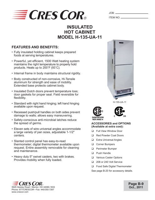 Insulated Hot Cabinet Model H 135 Ua 11 Cres Cor