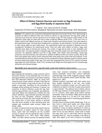 effect of dietary calcium sources and levels on egg production and
