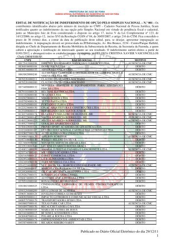 Publicado no DiÃ¡rio Oficial EletrÃ´nico do dia 29/12/11 1