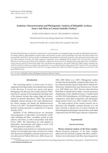 Isolation, Characterization and Phylogenetic Analysis of Halophilic ...