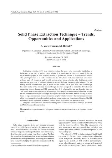 Solid Phase Extraction Technique â Trends, Opportunities and ...