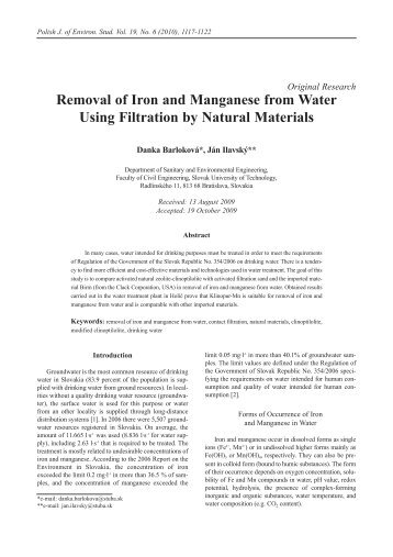 Removal of Iron and Manganese from Water Using Filtration by ...