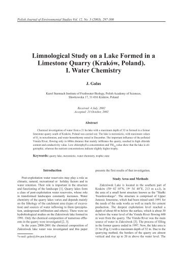 Limnological Study on a Lake Formed in a Limestone Quarry ...