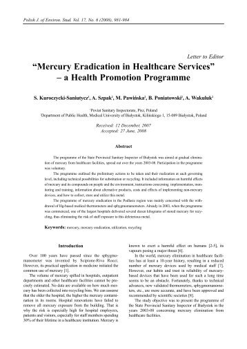 Mercury Eradication in Healthcare Services - Polish Journal of ...