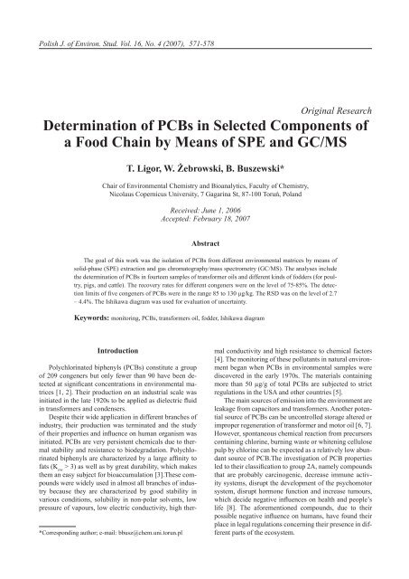 Determination of PCBs in Selected Components of a Food Chain by ...