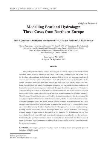 Modelling Peatland Hydrology: Three Cases from Northern Europe