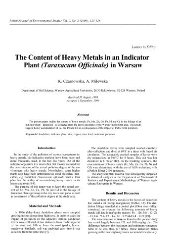 The Content of Heavy Metals in an Indicator Plant (Taraxacum ...