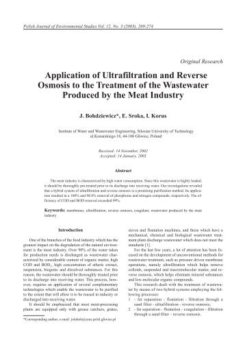 Application of Ultrafiltration and Reverse Osmosis - Polish Journal of ...