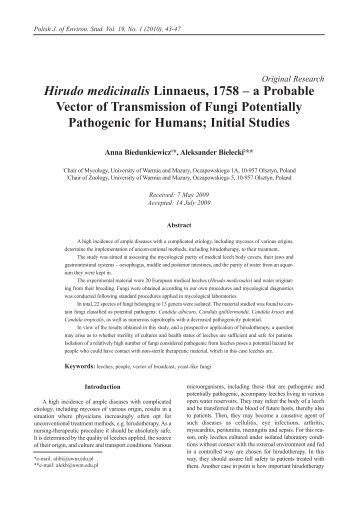 Hirudo medicinalis Linnaeus, 1758 - Polish Journal of ...