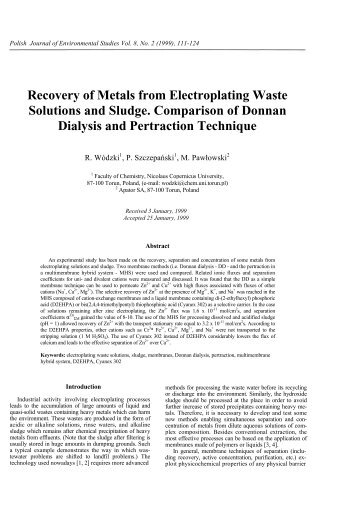 Recovery of Metals from Electroplating Waste Solutions and Sludge ...