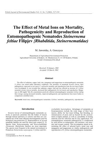 The Effect of Metal Ions on Mortality, Pathogenicity and ...