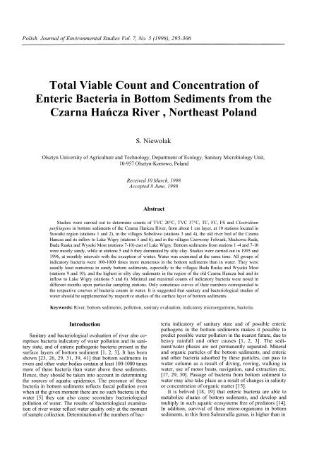 Total Viable Count and Concentration of Enteric Bacteria in Bottom ...
