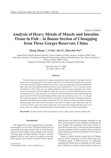 Analysis of Heavy Metals of Muscle and Intestine Tissue in Fish â in ...