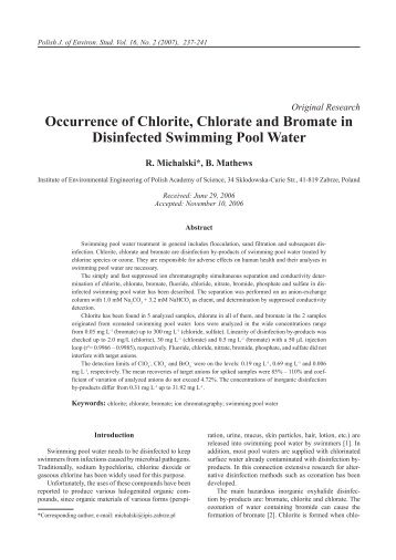 Occurrence of Chlorite, Chlorate and Bromate in Disinfected ...