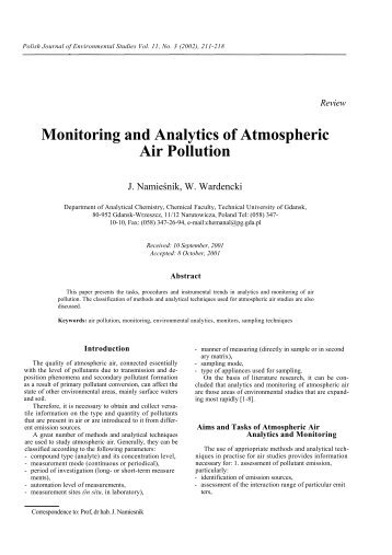 Monitoring and Analytics of Atmospheric Air Pollution