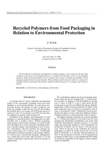 Recycled Polymers from Food Packaging in Relation to ...