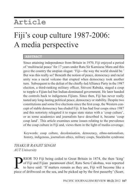 Article Fiji's coup culture 1987-2006 - Pacific Journalism Review