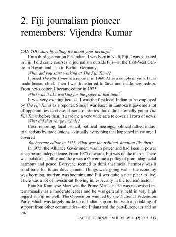2. Fiji journalism pioneer remembers: Vijendra Kumar - Pacific ...