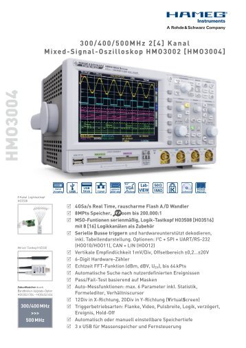 Hameg 3000-Serie MSO-Oszilloskope 300/400/500 MHz, 2/4-KanÃ¤le