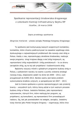 Zapis spotkania - Józefów 18.03.2008 - Polski Kongres Drogowy