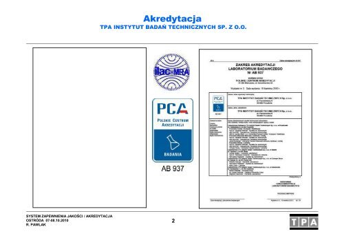 System zapewnienia jakości / akredytacja w laboratorium badawczym