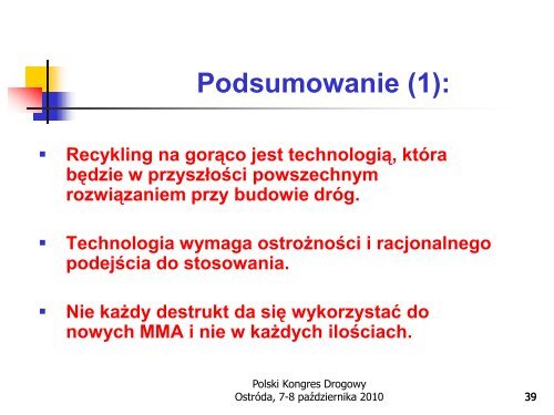 Recykling na gorąco mieszanek mineralno-asfaltowych - dr B.Dołżycki