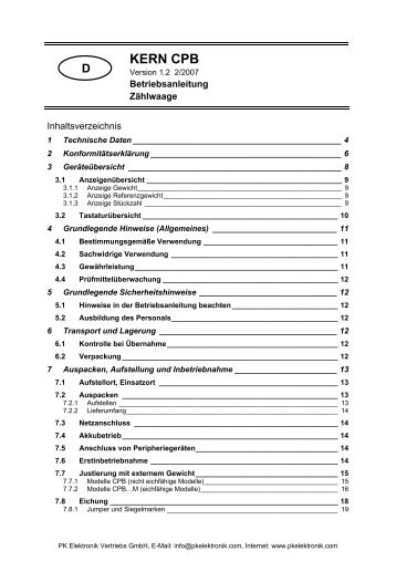 Bedienungsanleitung Kern & Sohn ZÃ¤hlwaage CPB ... - PK Elektronik