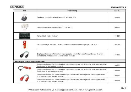 Bedienungsanleitung Benning GerÃ¤tetester ST 750 A - PK Elektronik