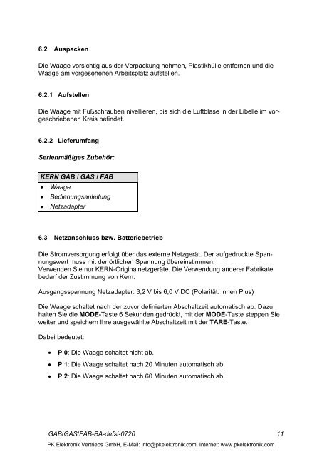 KERN GAB, GAS, FAB - PK Elektronik