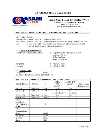 Asahi Cored Lead Free Solder Wire