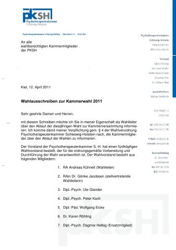 Wahlausschreiben zur Kammerwahl 2011 - PKSH ...