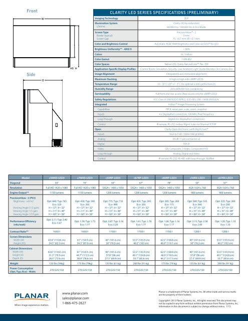Clarity LED3 Series Brochure and Datasheet - Planar
