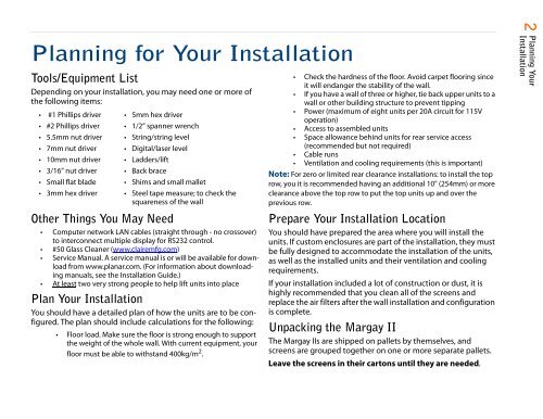 Clarity Margay II Quick Start Guide - Planar