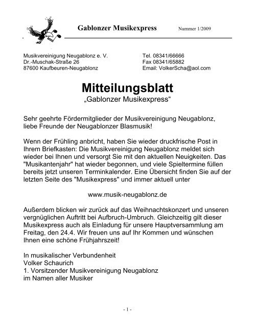01/09 - Musikvereinigung Neugablonz eV