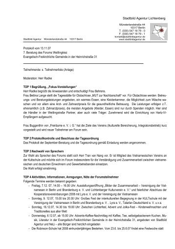 Stadtbild Agentur Lichtenberg Protokoll vom 13.11.07 7. Beratung ...