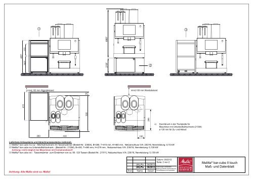 MelittaÂ® bar-cube II touch MaÃ- und Datenblatt - Planerhandbuch