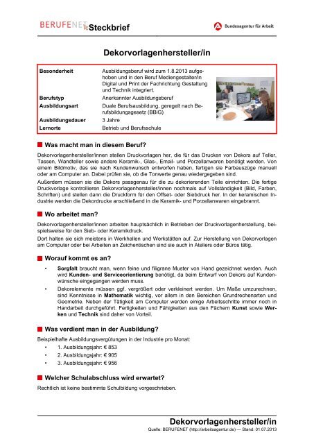 Dekorvorlagenhersteller In Steckbrief Berufenet