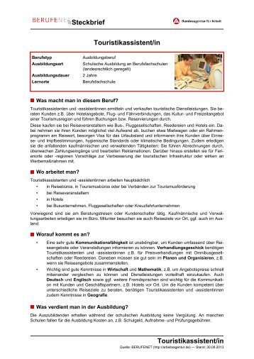 Touristikassistent/in Steckbrief Touristikassistent/in - BERUFEnet