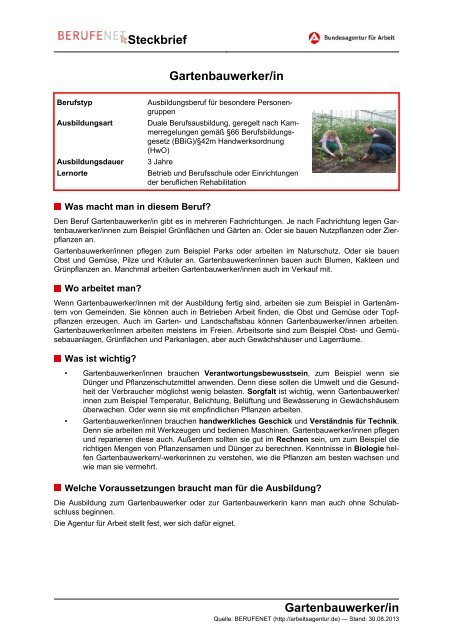 Gartenbauwerker/in Steckbrief Gartenbauwerker/in